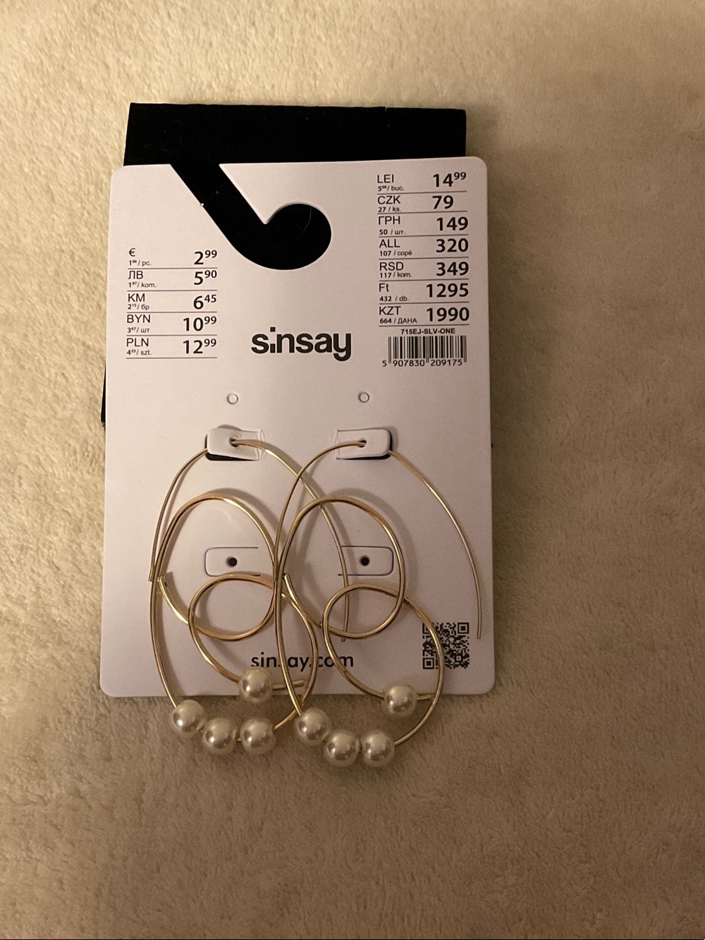 Sinsay Gold Hoop Earrings with Pearl Bead Accents